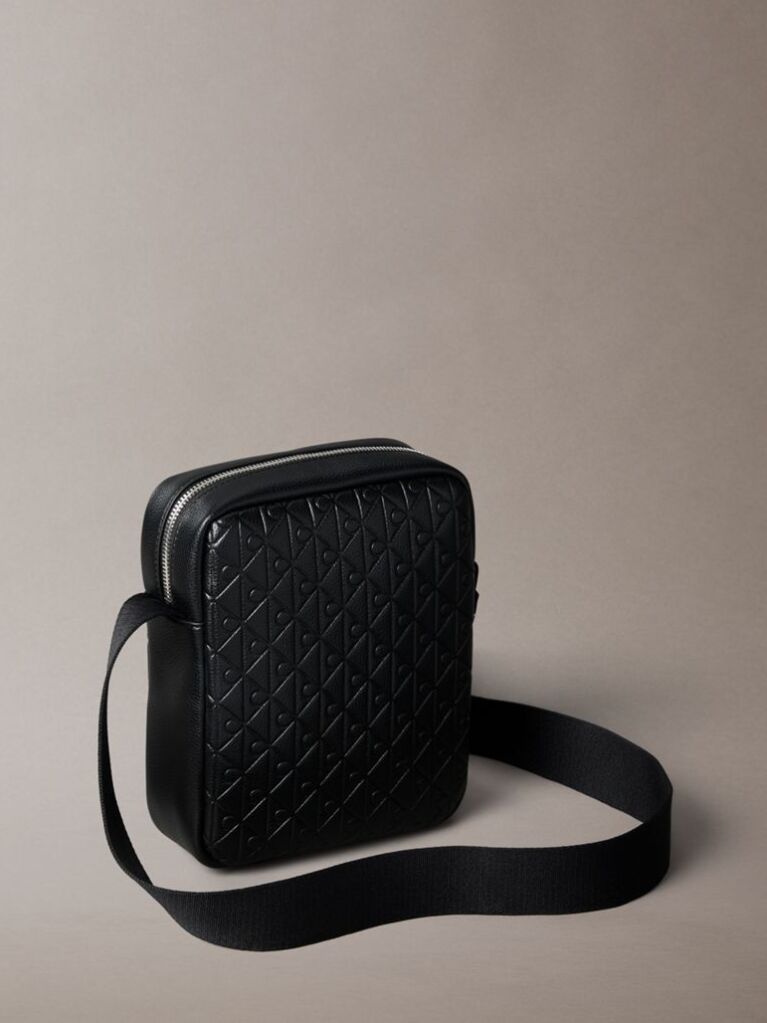 Black Embossed Allover Monogram Reporter Bag  Men