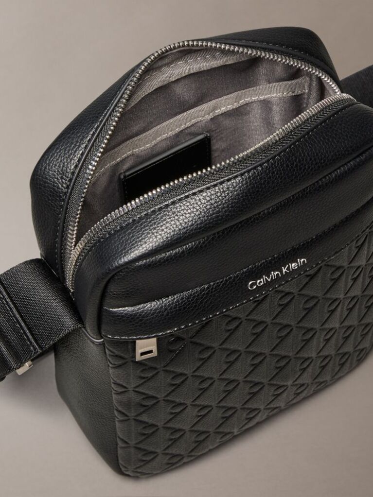 Black Embossed Allover Monogram Reporter Bag  Men