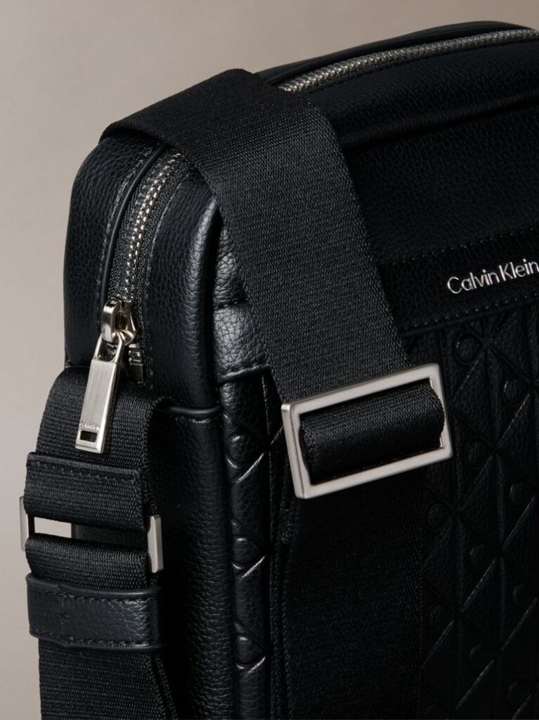 Black Embossed Allover Monogram Reporter Bag  Men
