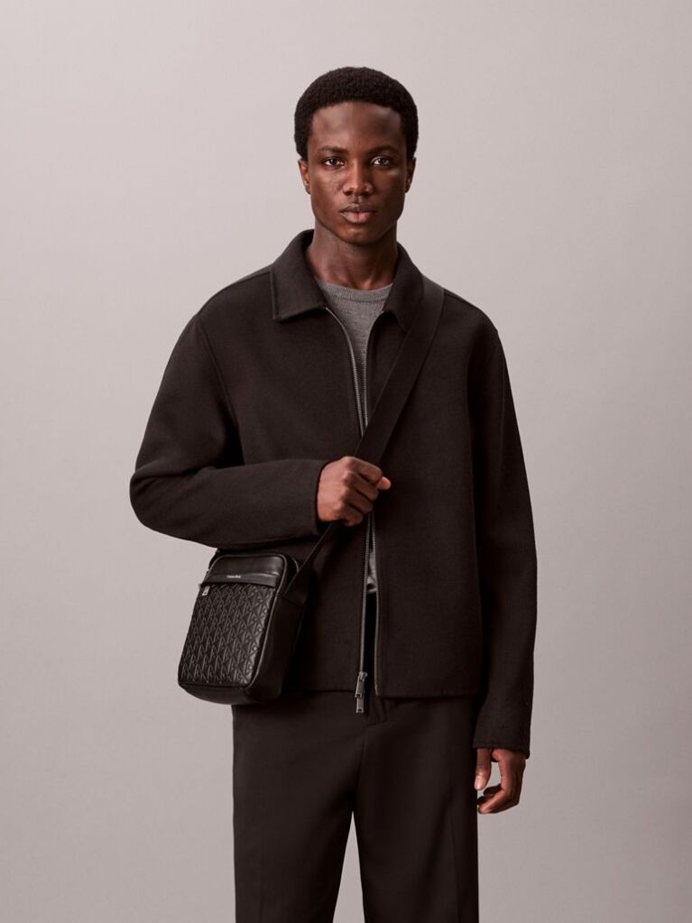 Black Embossed Allover Monogram Reporter Bag  Men
