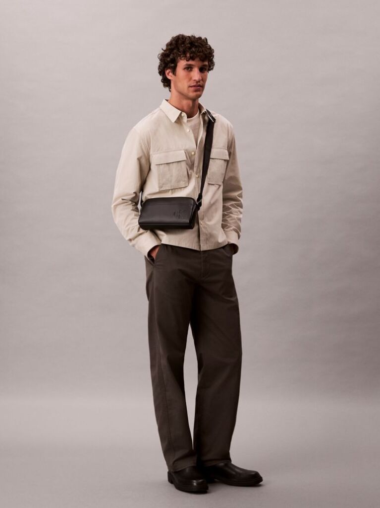 Black Embossed Monogram Logo Camera Bag  Men