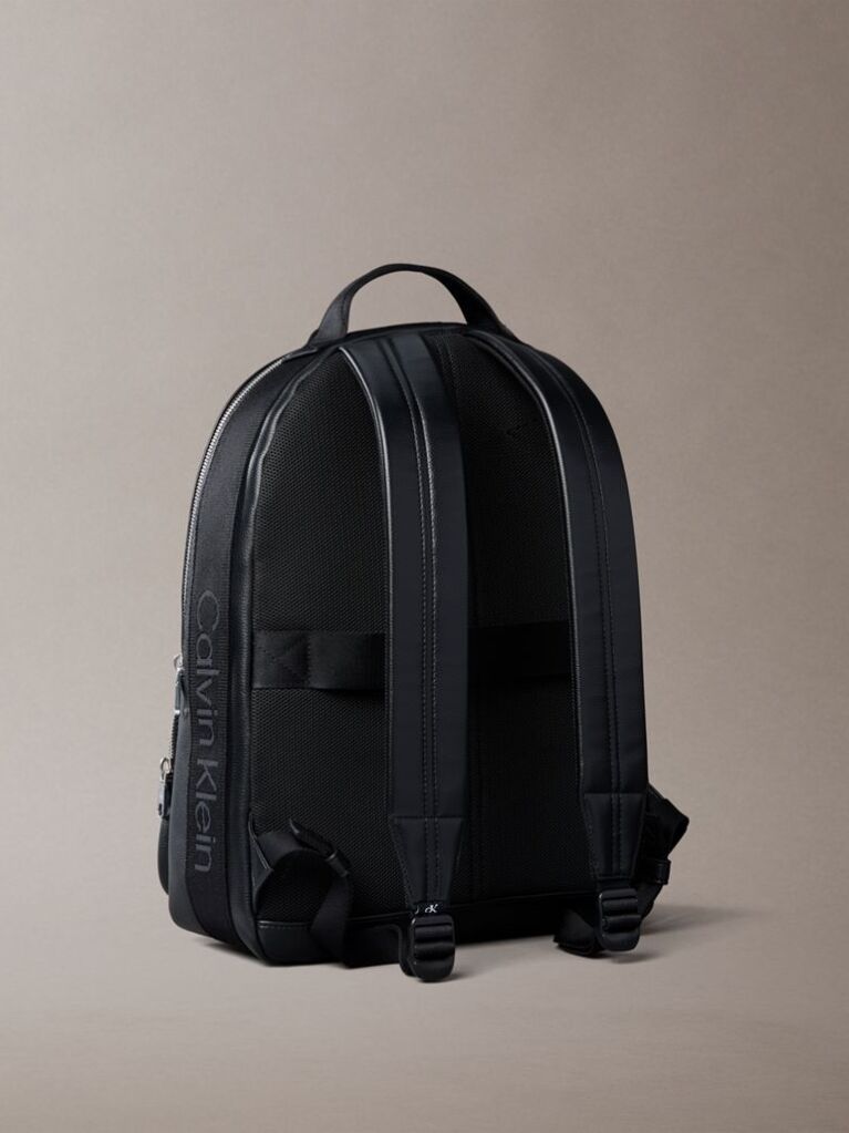 Black Logo Webbing Strap Round Backpack  Men