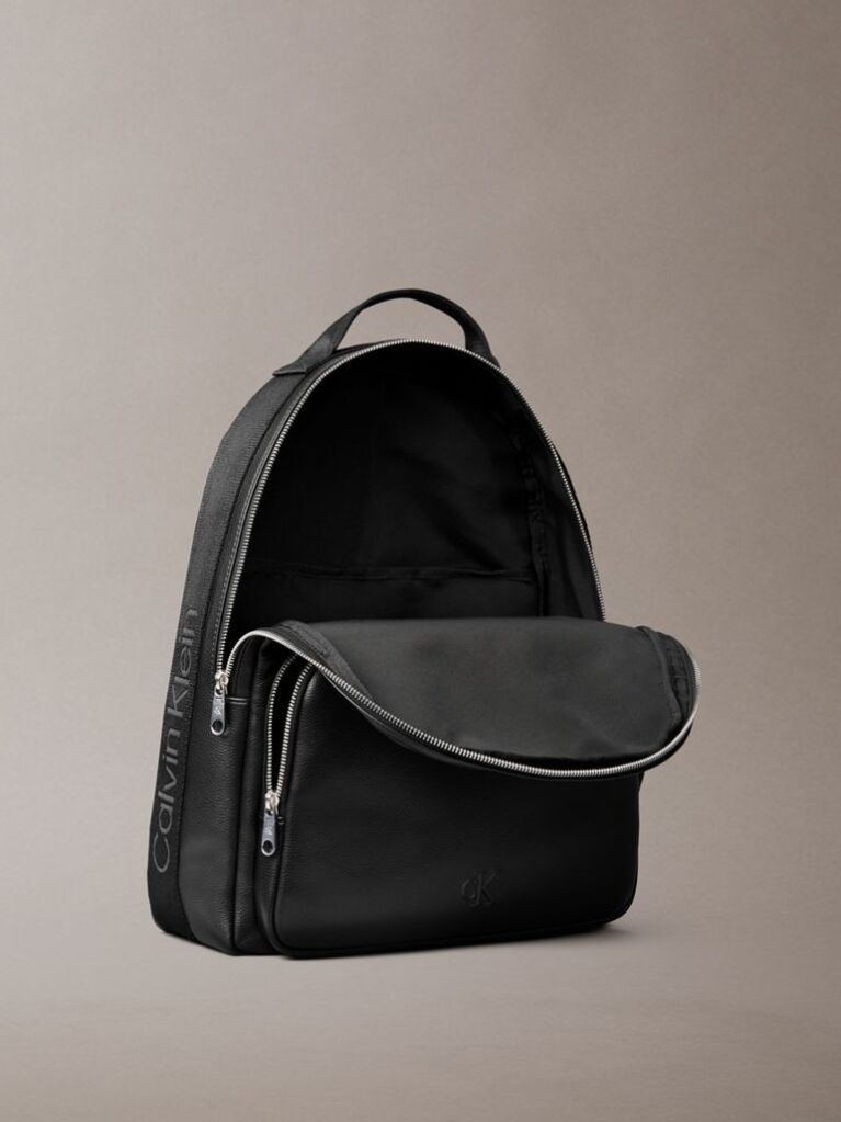 Black Logo Webbing Strap Round Backpack  Men