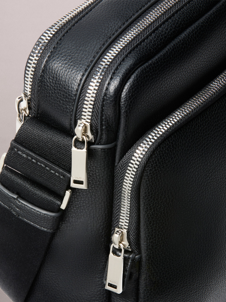 Black Textured Logo Crossbody Reporter Bag  Men