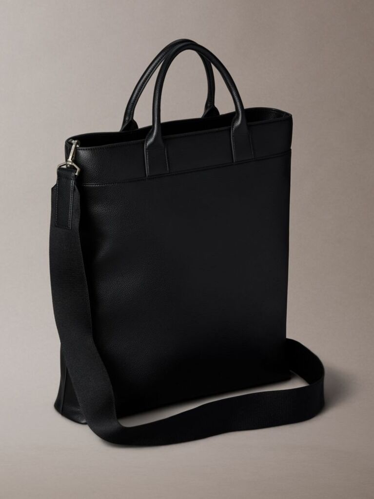 Black Raised Logo Slim Commuter Bag  Men