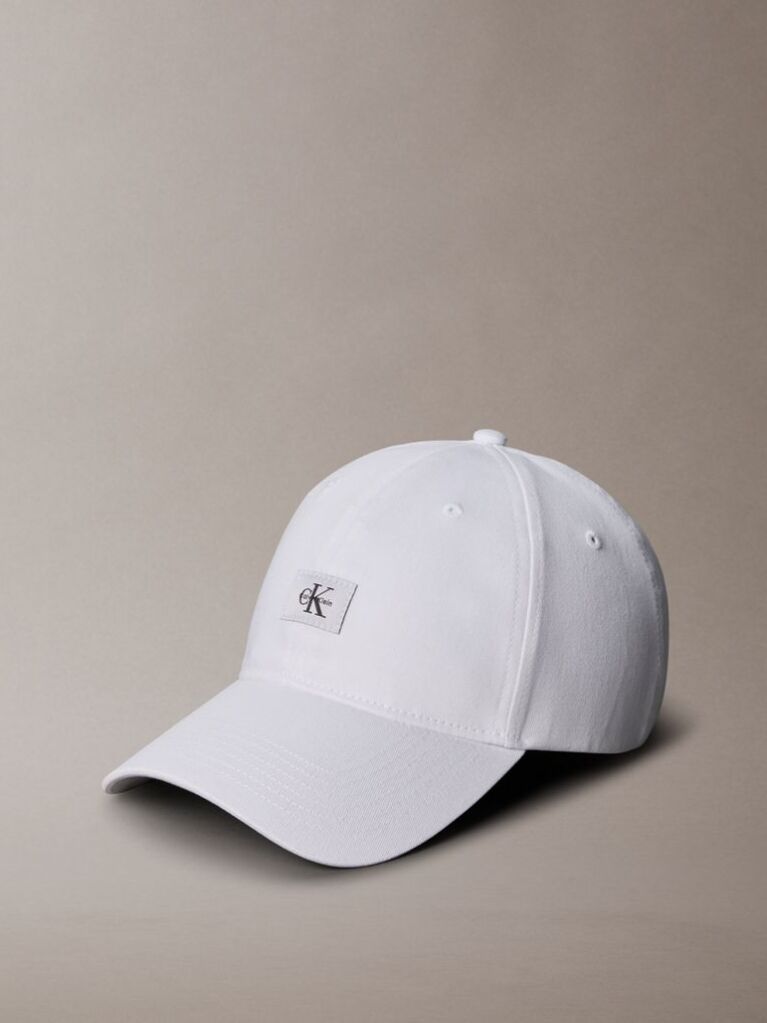 White Monogram Woven Patch Cap  Men