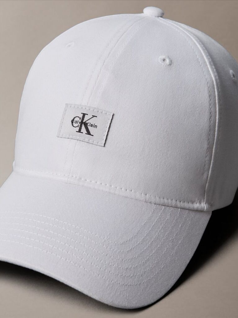White Monogram Woven Patch Cap  Men