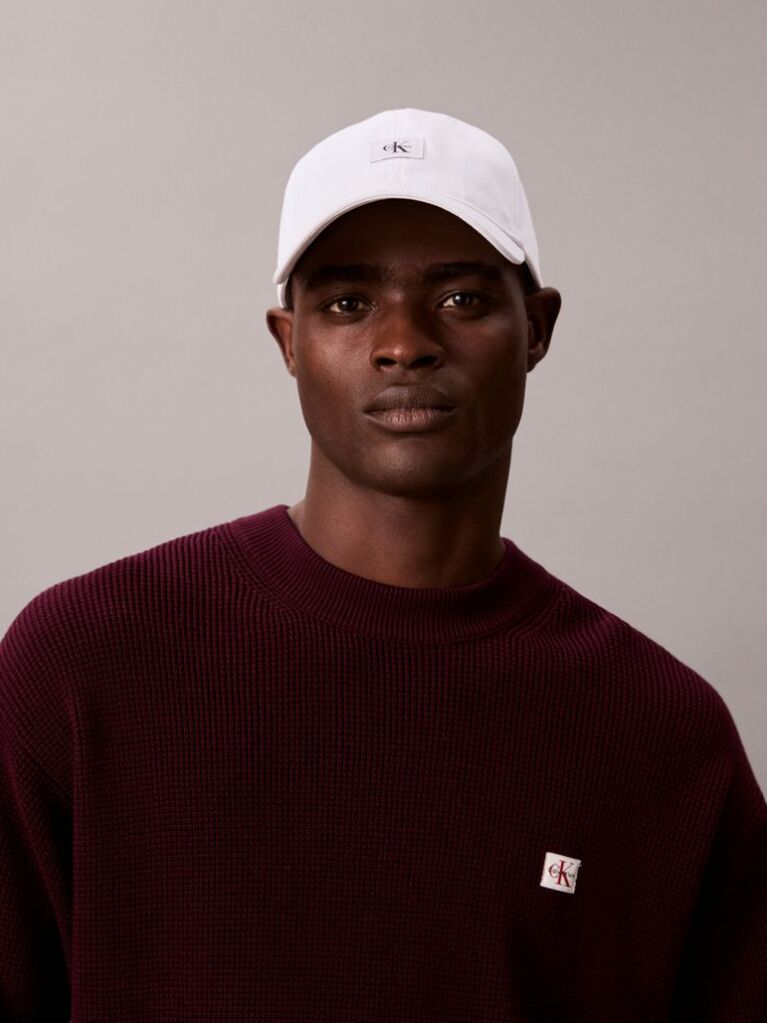 White Monogram Woven Patch Cap  Men