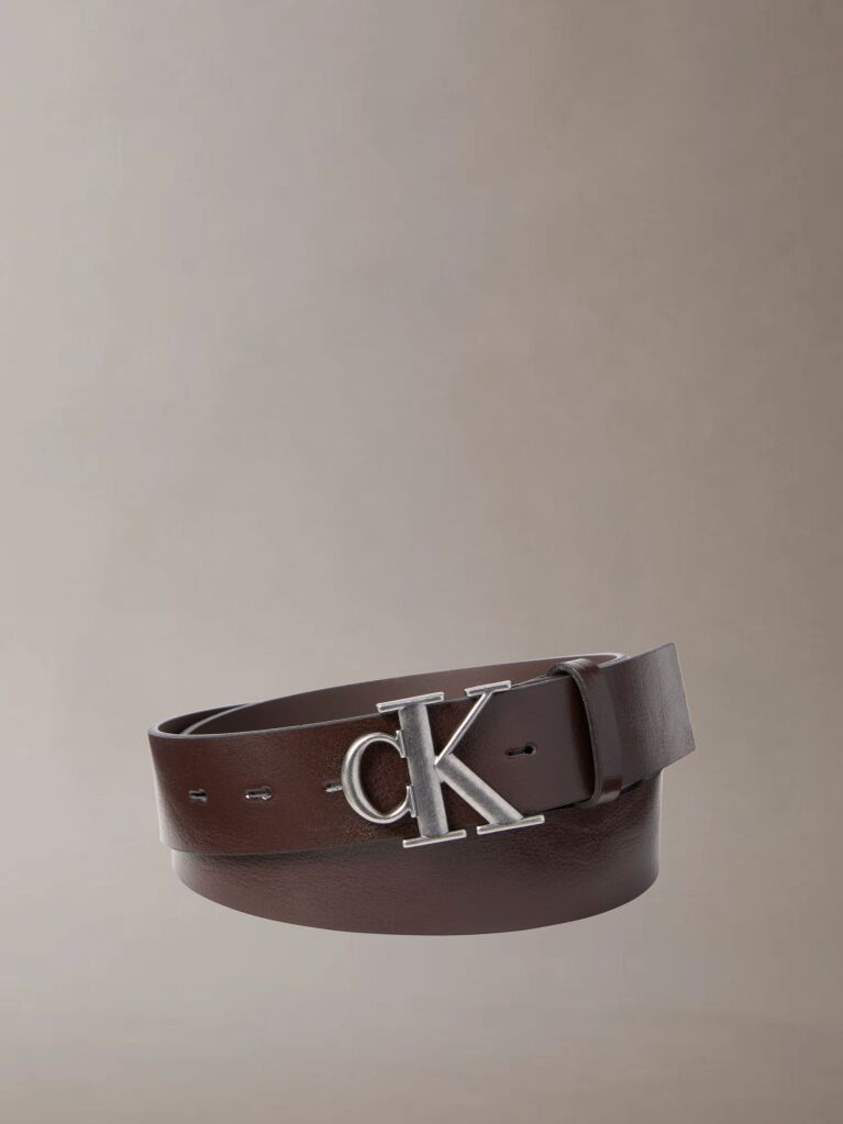 Brown Full Grain Leather Logo Belt  Men