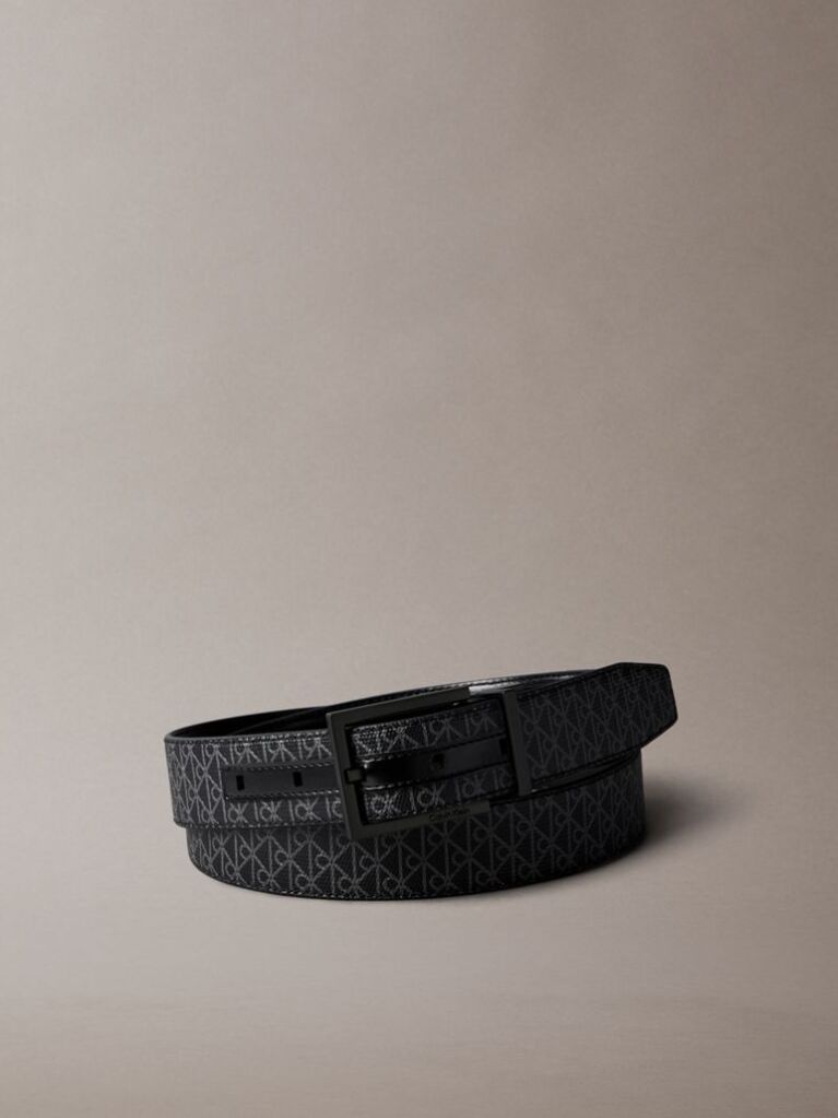 Black Reversible Emblem Logo Belt  Men