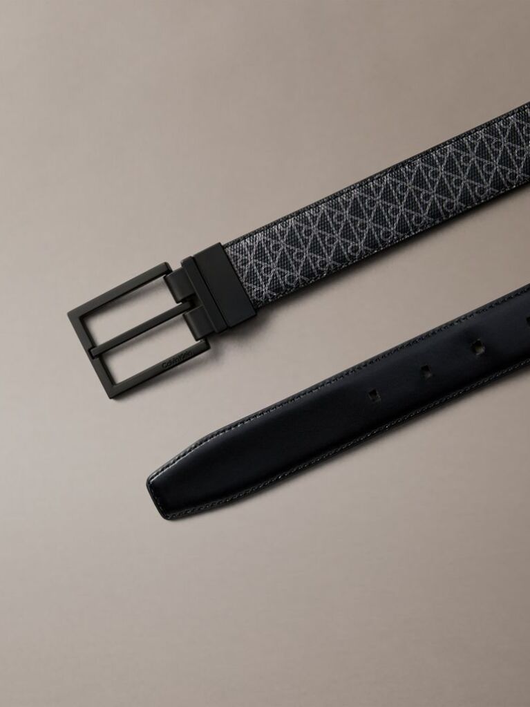 Black Reversible Emblem Logo Belt  Men
