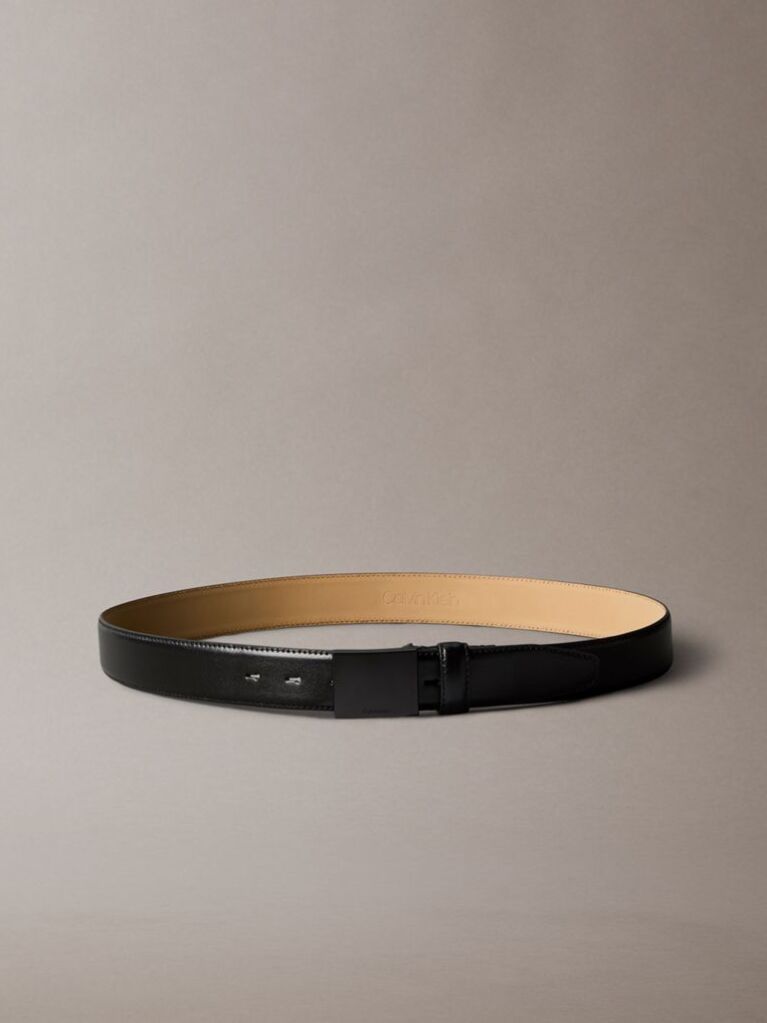 Black Full Grain Leather Plaque Buckle Belt  Men