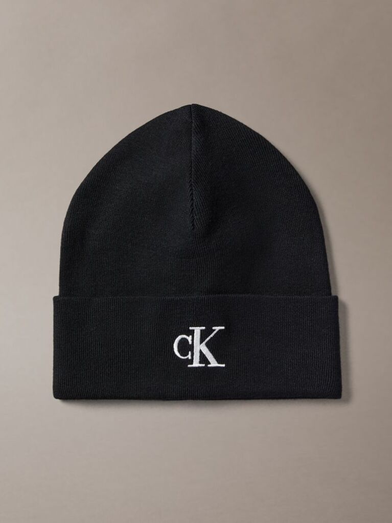 Black Signature Logo Beanie  Men