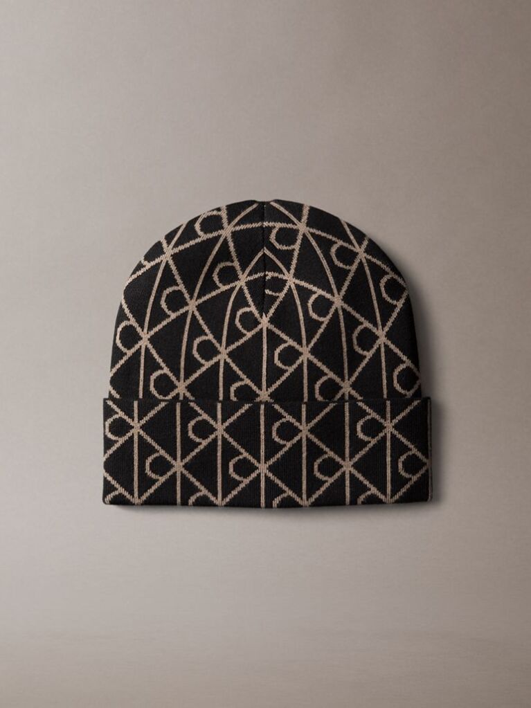 Black Emblem Logo Beanie  Men