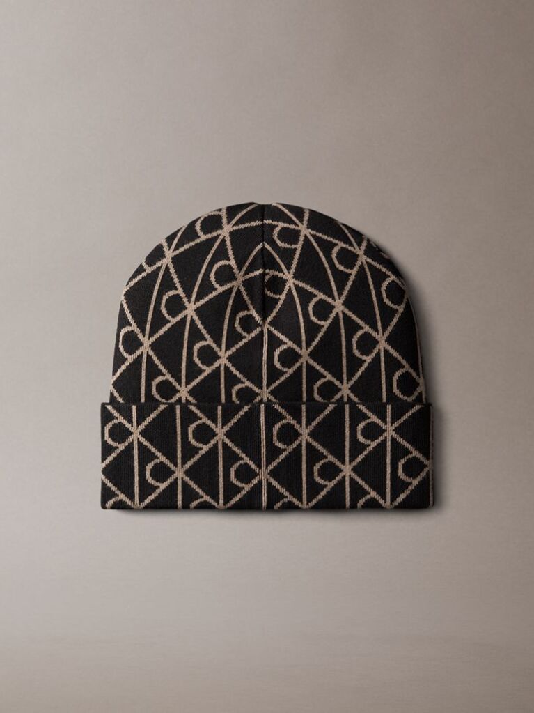 Black Emblem Logo Beanie  Men