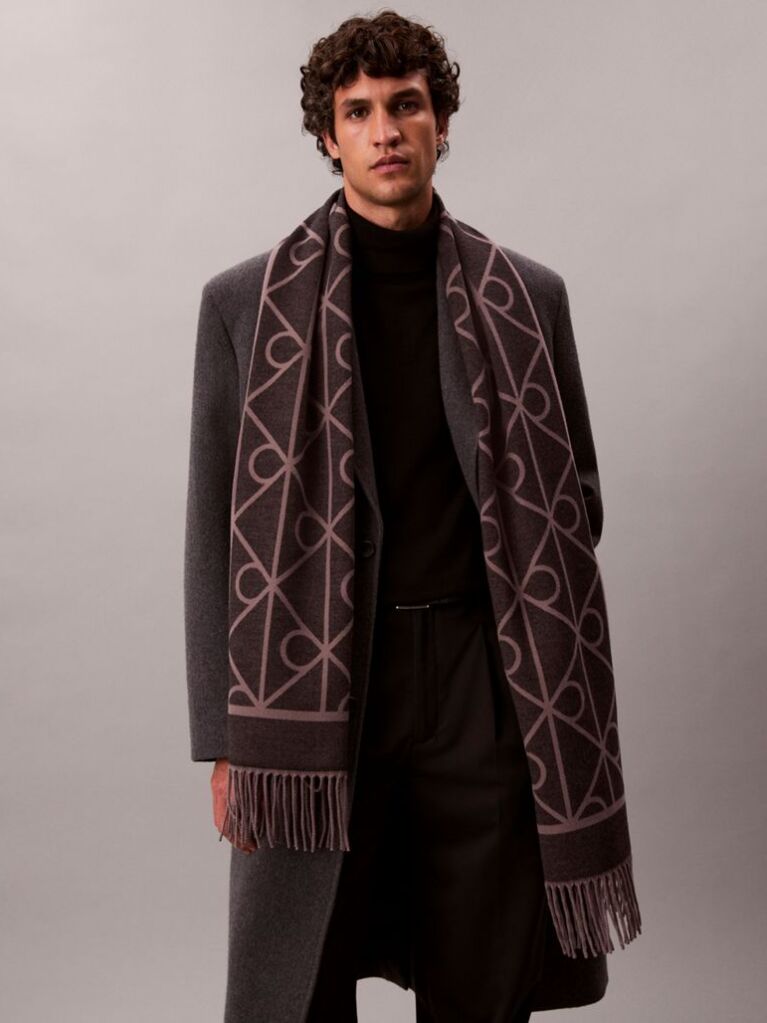 Black Soft Two-Tone Emblem Logo Scarf  Men