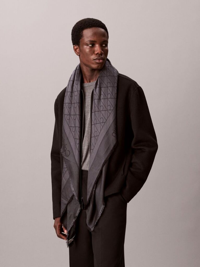 Black Soft Tonal Logo Scarf  Men