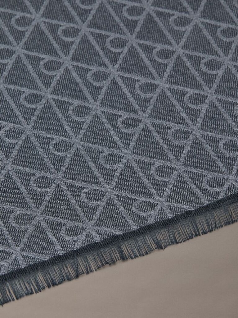 Black Wool Blend Emblem Logo Scarf  Men