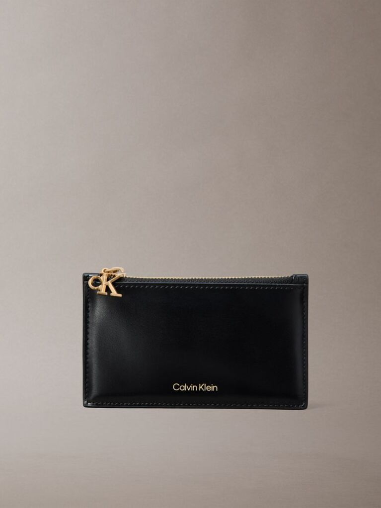 Black Leather Zip Card Holder  Women