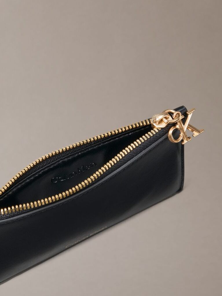 Black Leather Zip Card Holder  Women