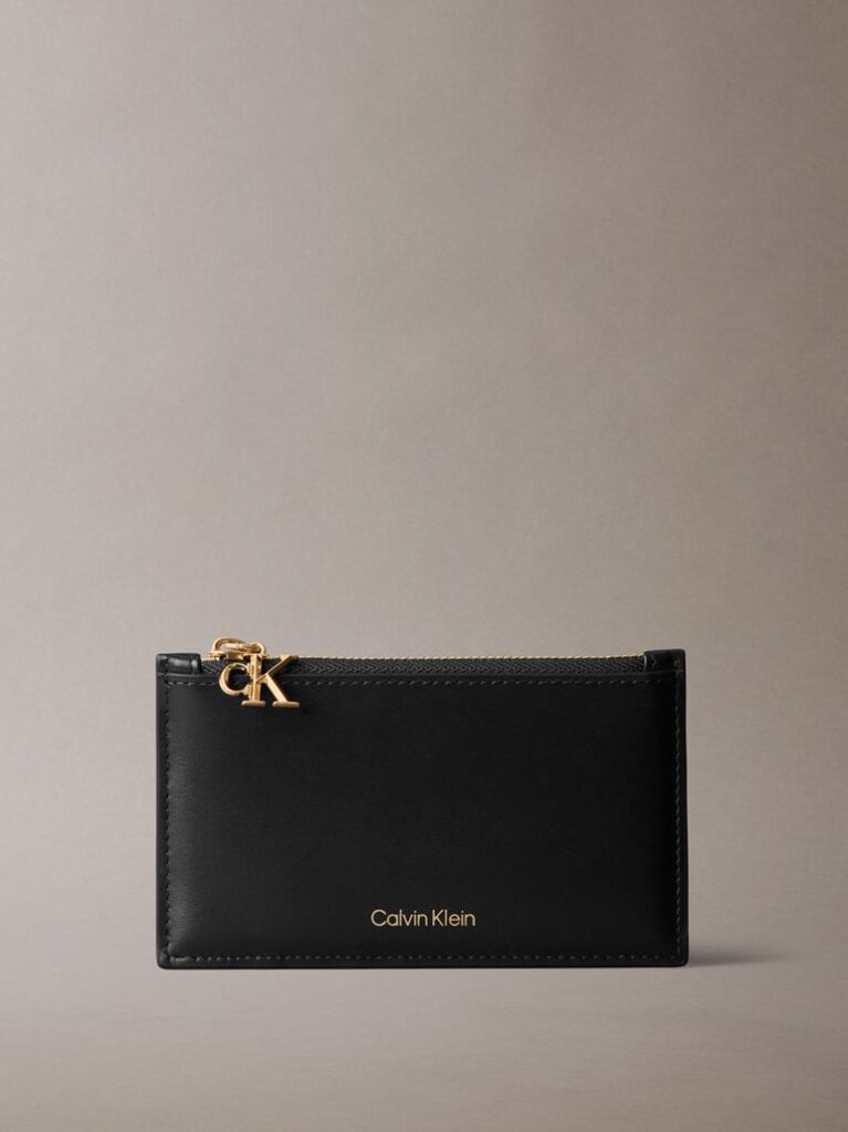 Black Leather Zip Card Holder  Women