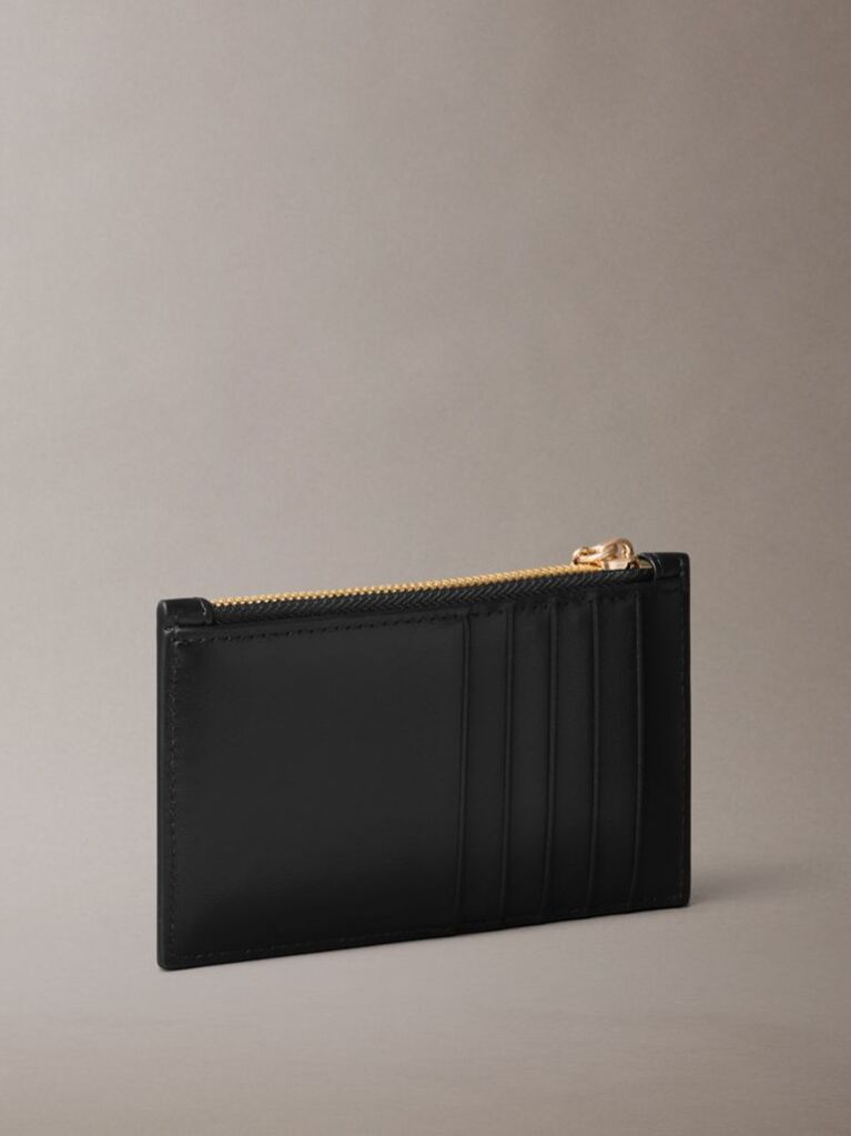 Black Leather Zip Card Holder  Women