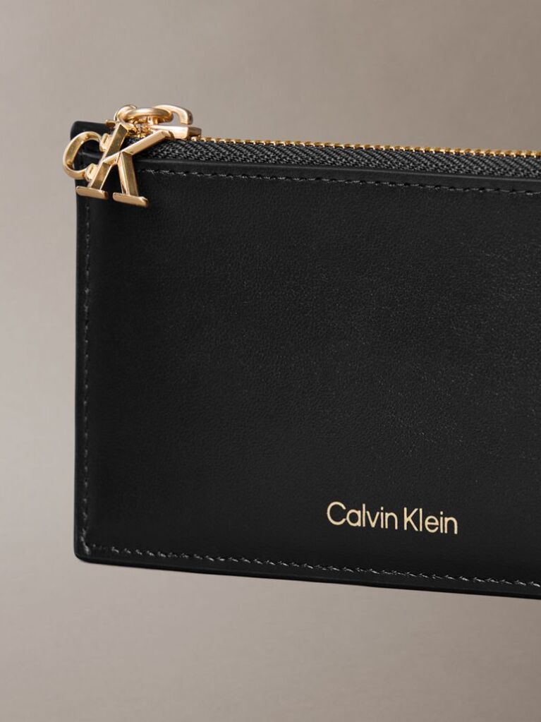Black Leather Zip Card Holder  Women