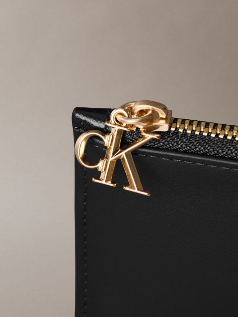 Black Leather Zip Card Holder  Women