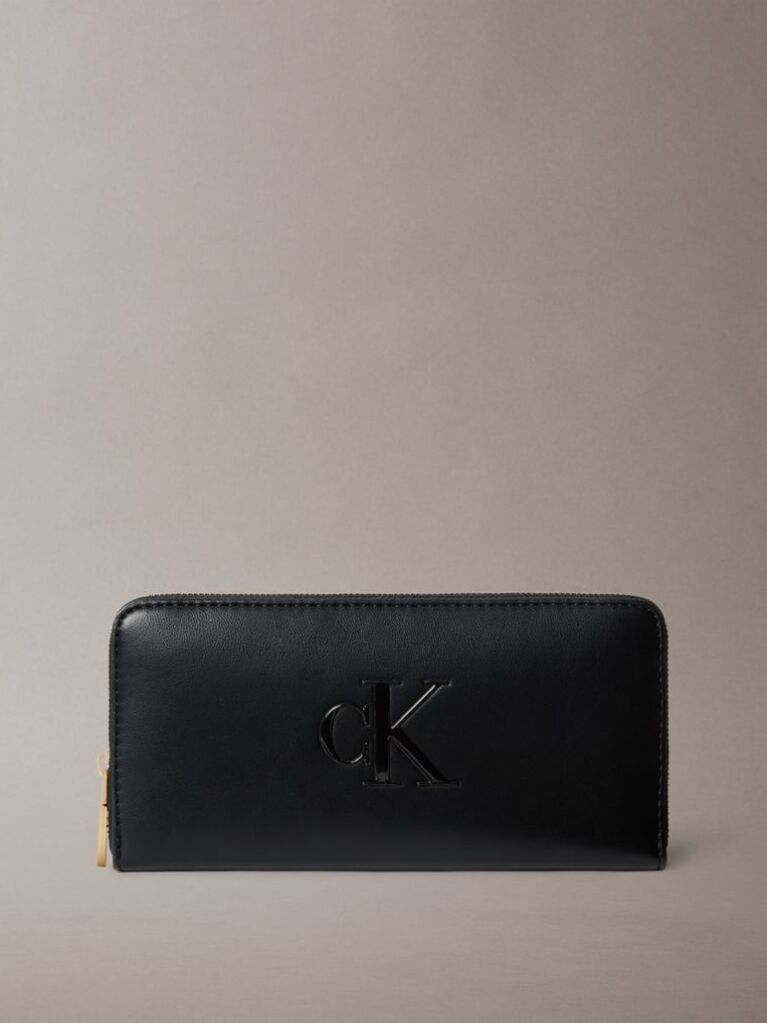 Black Bold Monogram Long Zip Wallet  Women