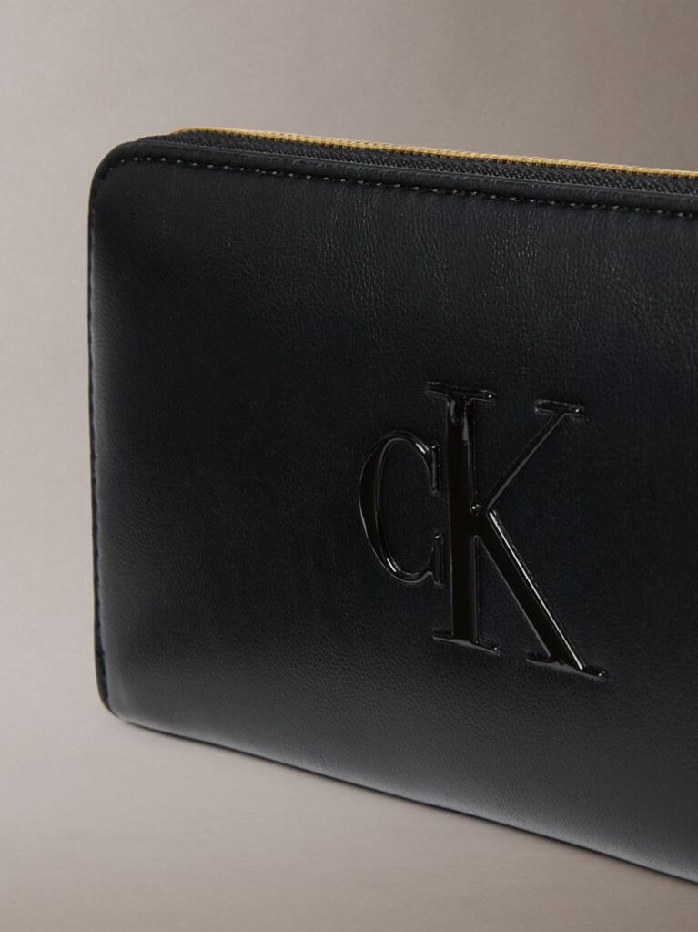 Black Bold Monogram Long Zip Wallet  Women