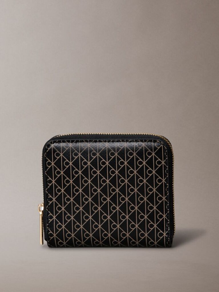 Black Allover Monogram Square Zip Wallet  Women