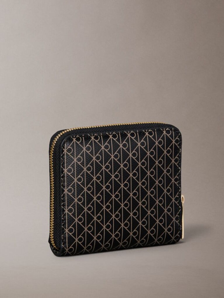 Black Allover Monogram Square Zip Wallet  Women