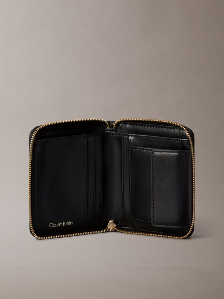 Black Allover Monogram Square Zip Wallet  Women
