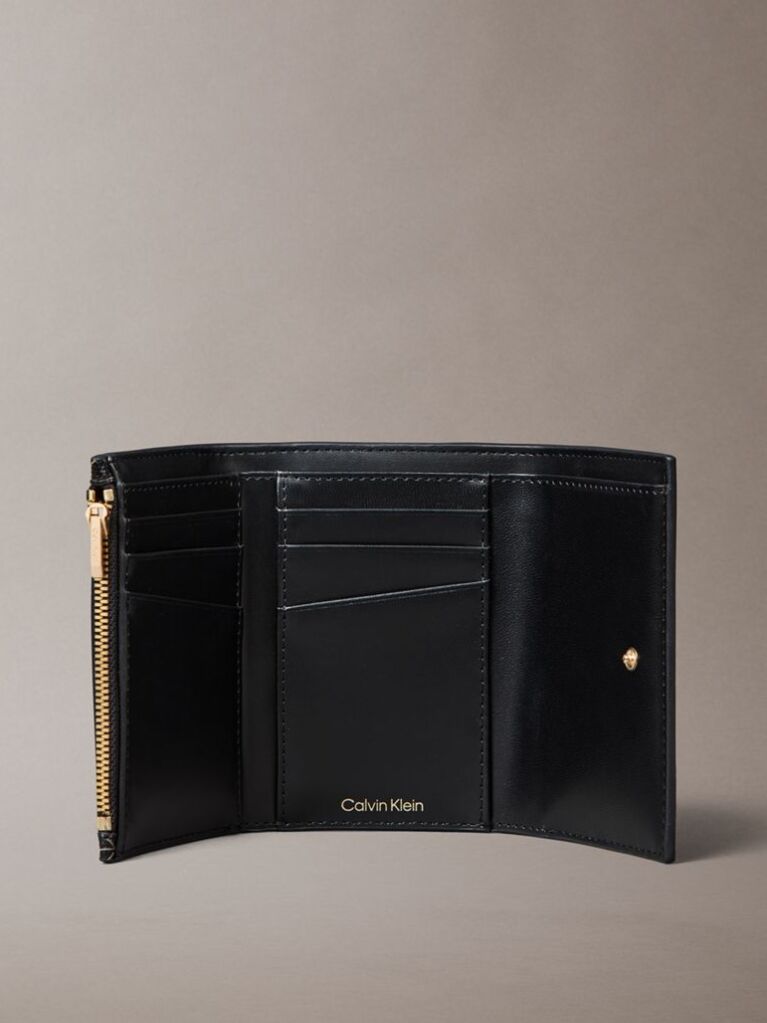 Black Embossed Allover Monogram Trifold Cardholder  Women