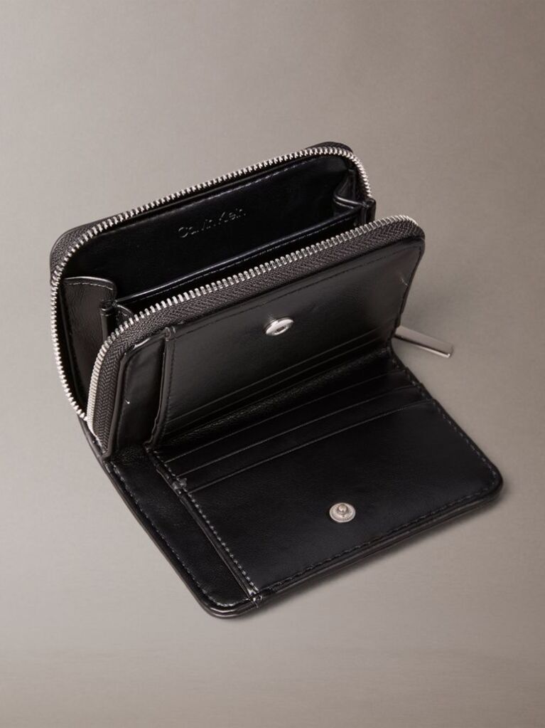 Black Quilted Emblem Logo Flap Zip-Around Wallet  Women