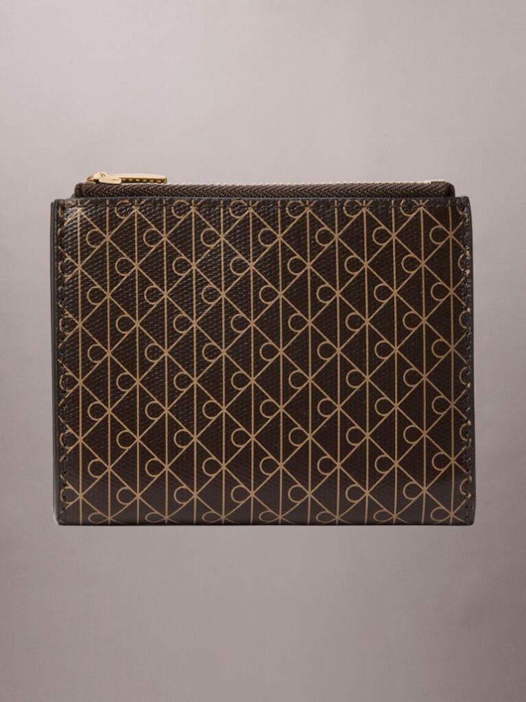 Brown Emblem All-Over Print Double-Zip Bifold Wallet  Women