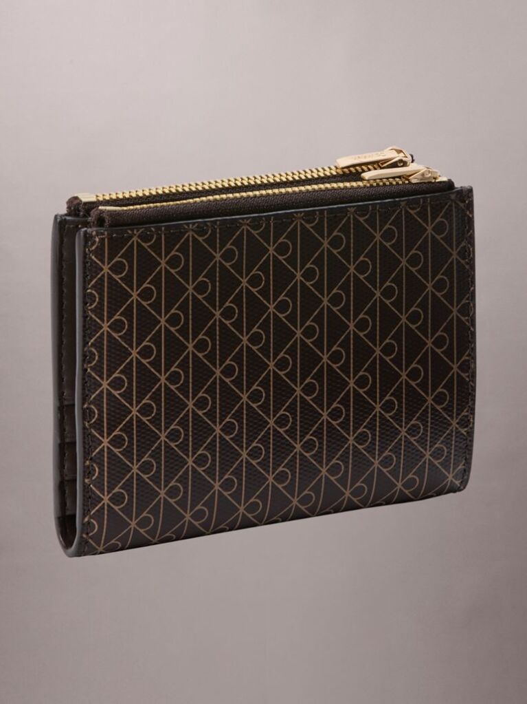 Brown Emblem All-Over Print Double-Zip Bifold Wallet  Women