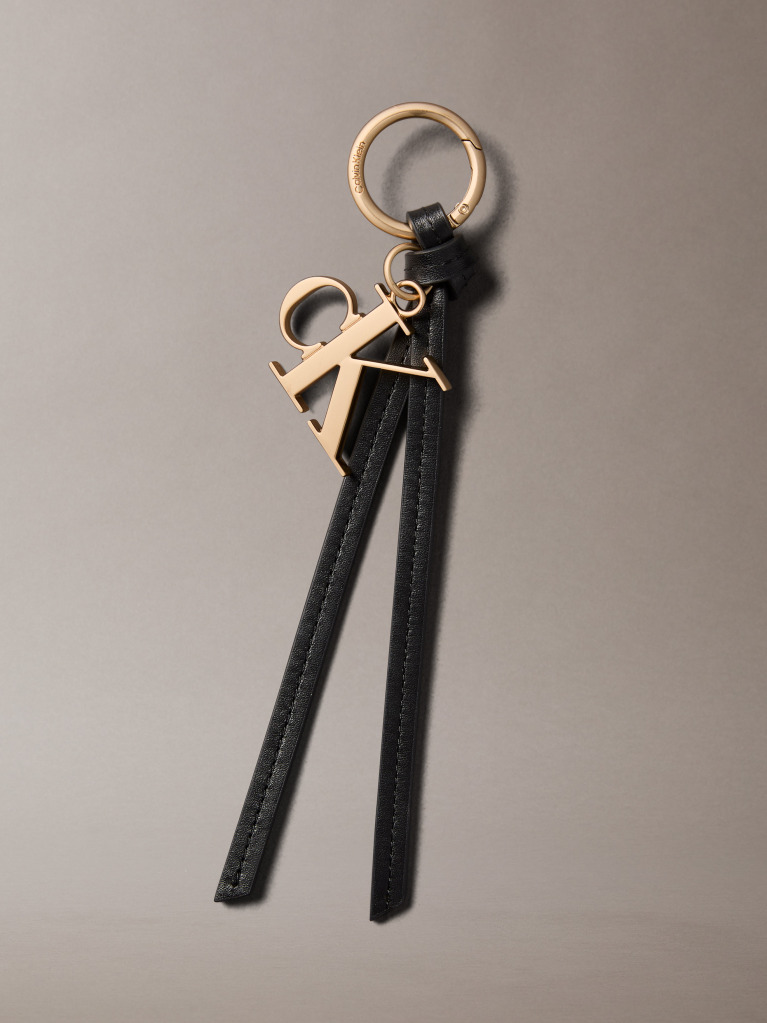 Black Leather Signature Logo Tassel Bag Charm  Women