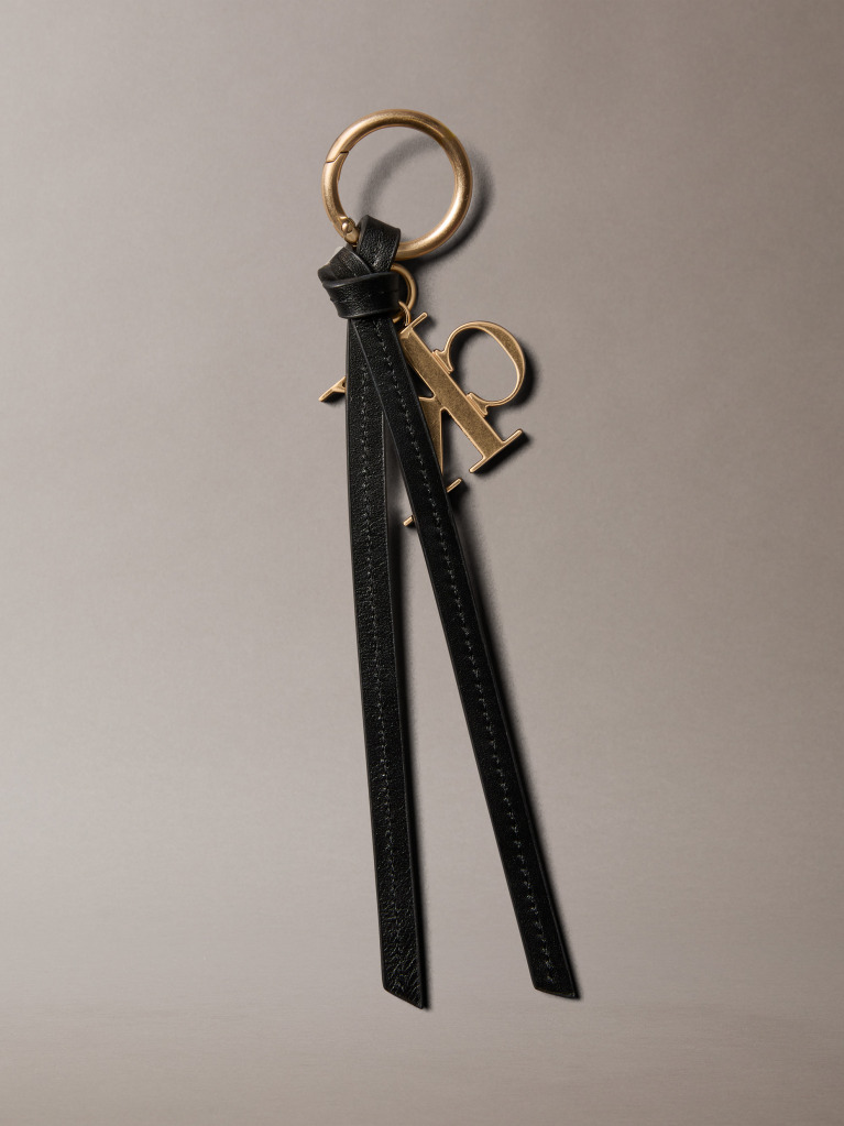 Black Leather Signature Logo Tassel Bag Charm  Women