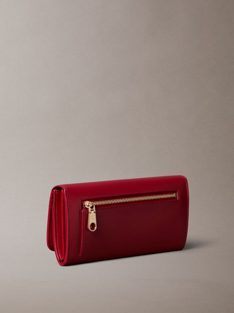 Red Leather RFID Monogram Longfold Wallet  Women