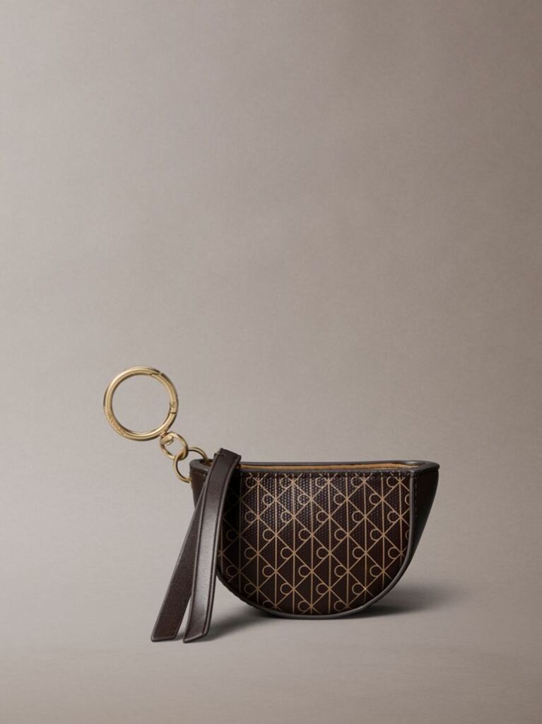 Brown Emblem Logo Mini Zip Pouch Bag Charm  Women