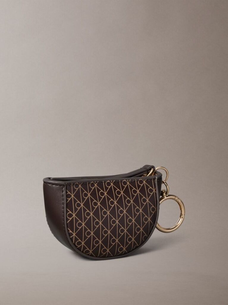 Brown Emblem Logo Mini Zip Pouch Bag Charm  Women
