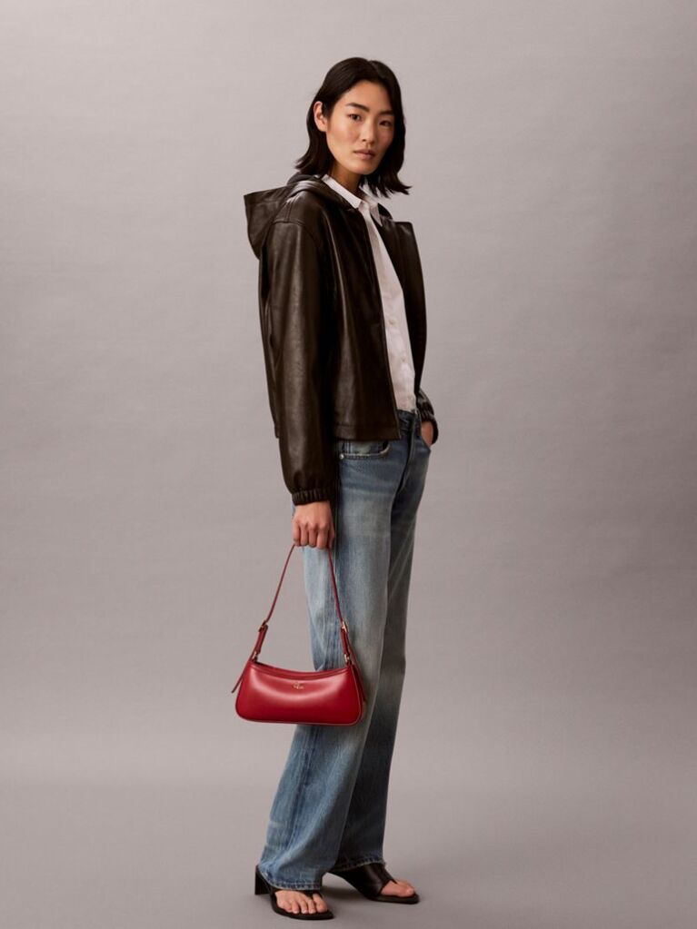 Red Monogram Logo Hardware Shoulder Bag  Women