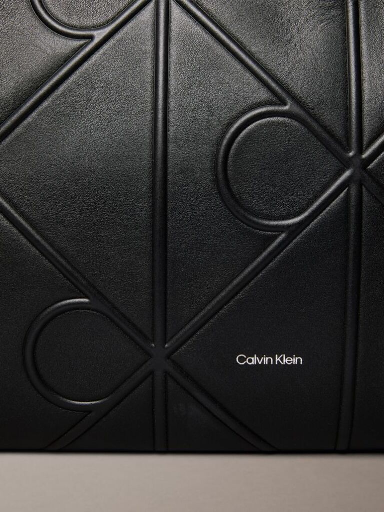 Black Embossed Allover Monogram Logo Tote Bag  Women