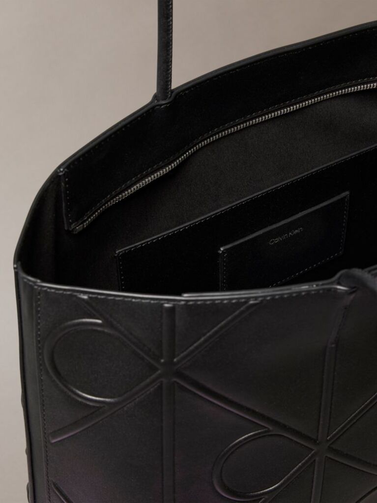 Black Embossed Allover Monogram Logo Tote Bag  Women