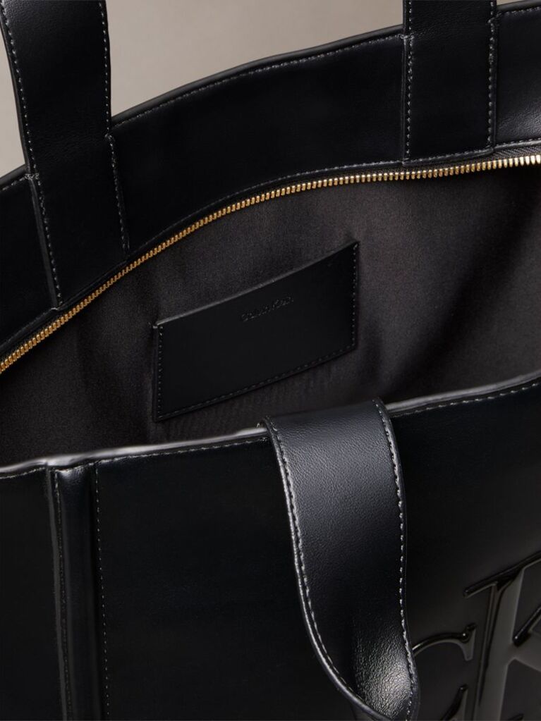 Black Embossed Monogram Logo Tote Bag  Women
