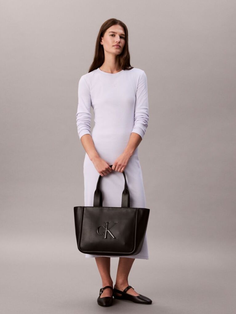 Black Embossed Monogram Logo Tote Bag  Women