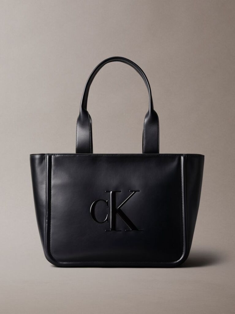 Black Embossed Monogram Logo Tote Bag  Women