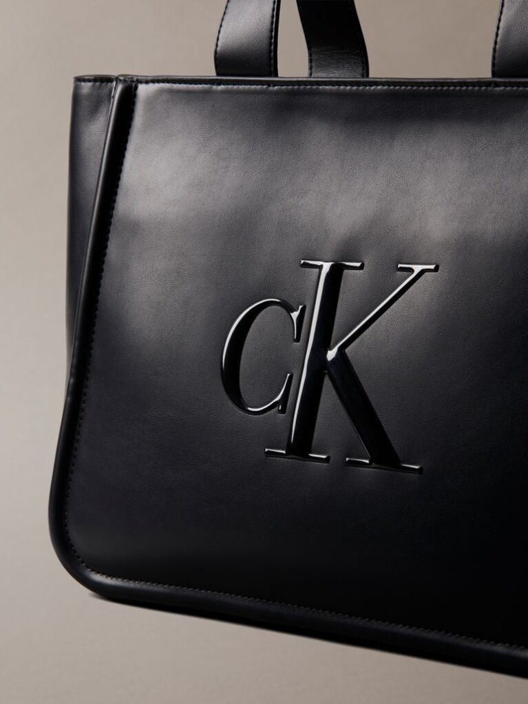 Black Embossed Monogram Logo Tote Bag  Women
