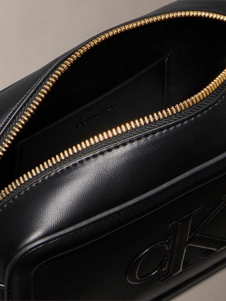 Black Embossed Monogram Logo Camera Bag  Women
